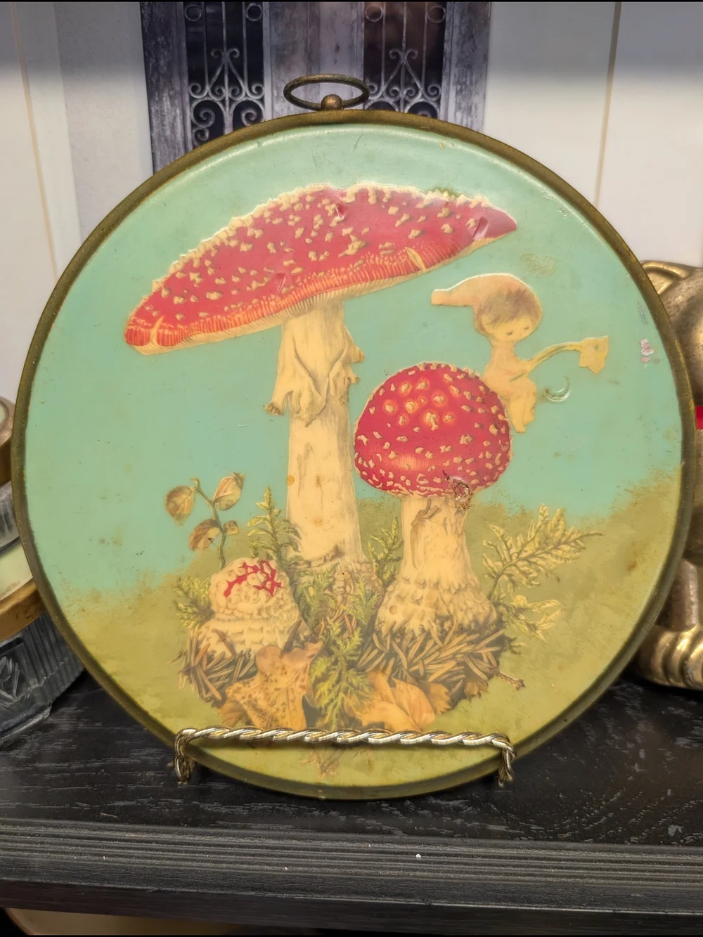Vintage Mushroom and Fairy Wood Wall Plaque